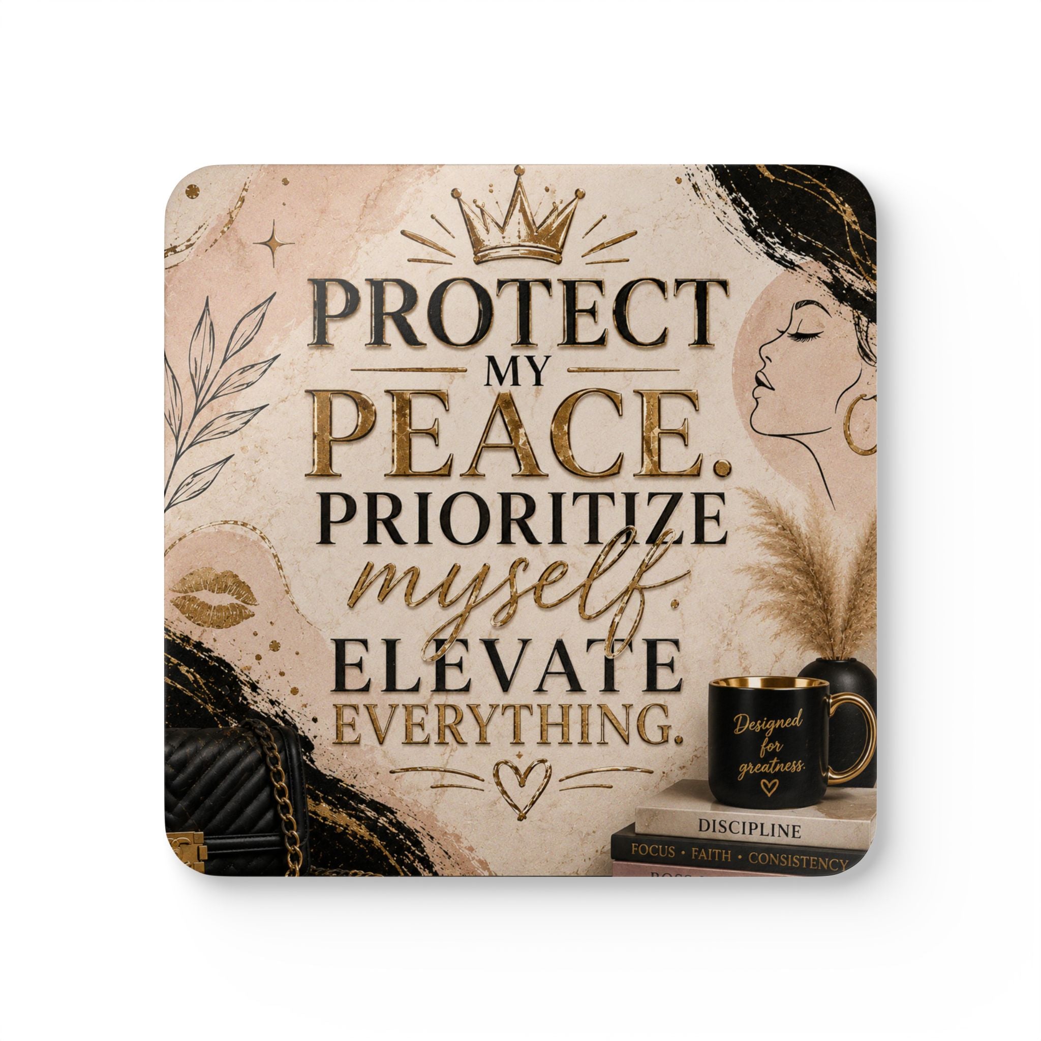Cork Coaster Set - "Protect My Peace" Inspirational Motivational Drink Coasters
