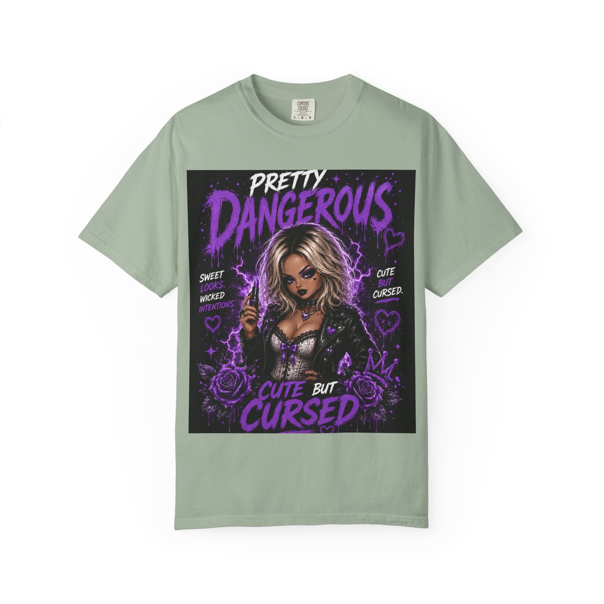 Pretty Dangerous "Cute But Cursed" T-Shirt — Gothic Purple Graphic Tee