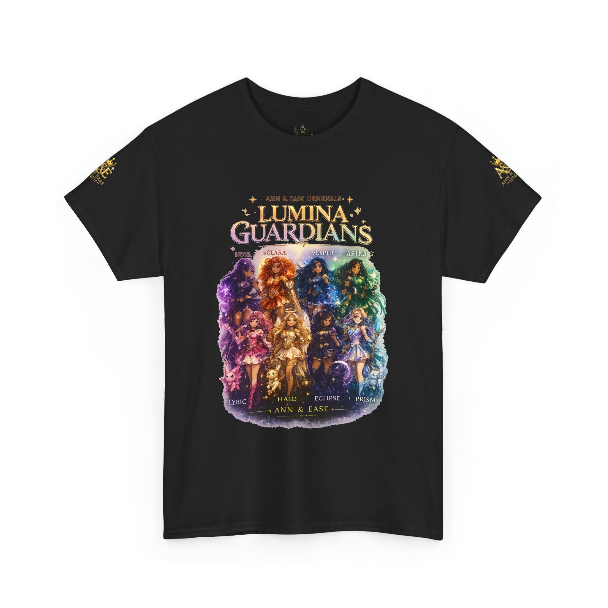 Camiseta gráfica Lumina Guardians — Camiseta con diseño de póster de personaje de fantasía a todo color