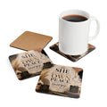 Inspirational Cork Coaster Set – "She Builds Her Own Peace"