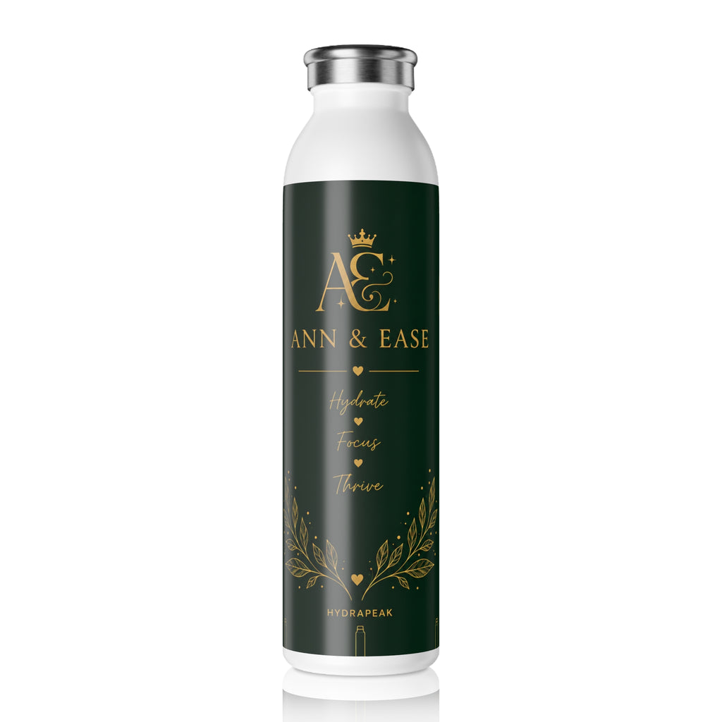 Botella de agua delgada con monograma — Botella personalizada elegante verde y dorada