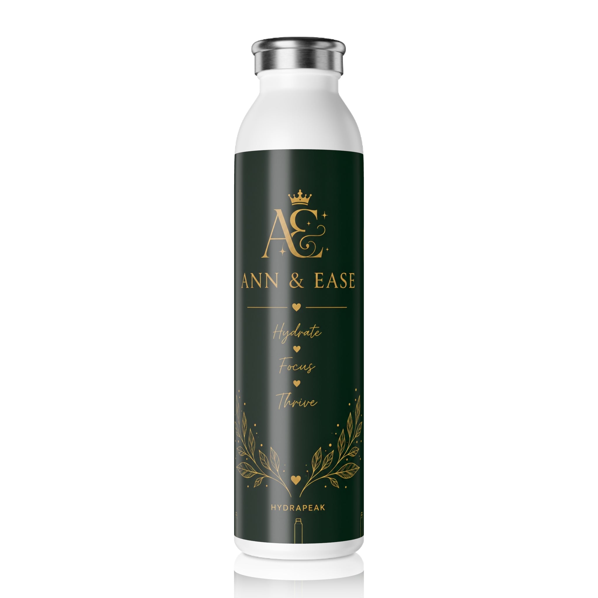 Botella de agua delgada con monograma — Botella personalizada elegante verde y dorada