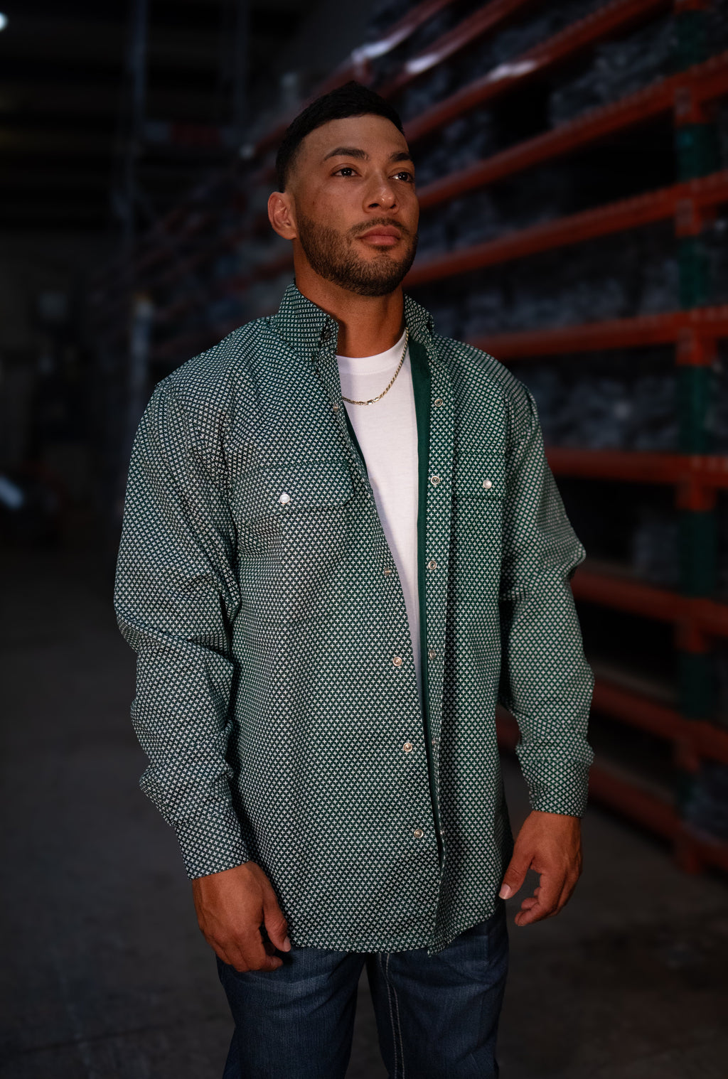 Camisa de trabajo con botones a presión FR - Verde Gunner