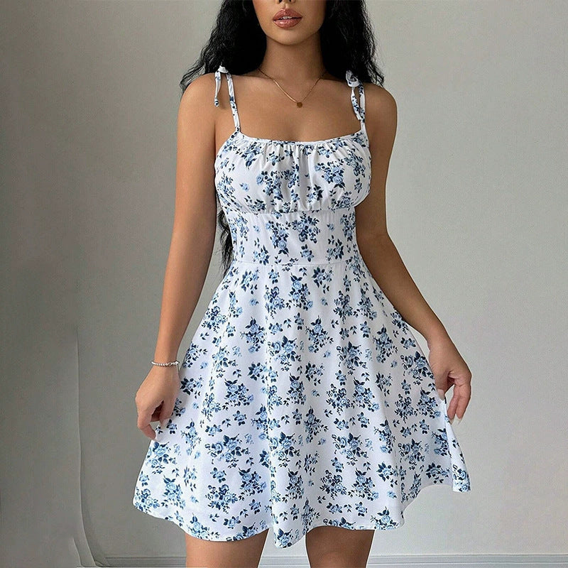 Minivestido acampanado floral para mujer — espalda abierta, 10 colores, de la XS a la XXL