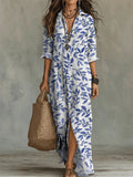 Digital Print Lapel Midi Shirt Dress – 5 Colors, S–3XL