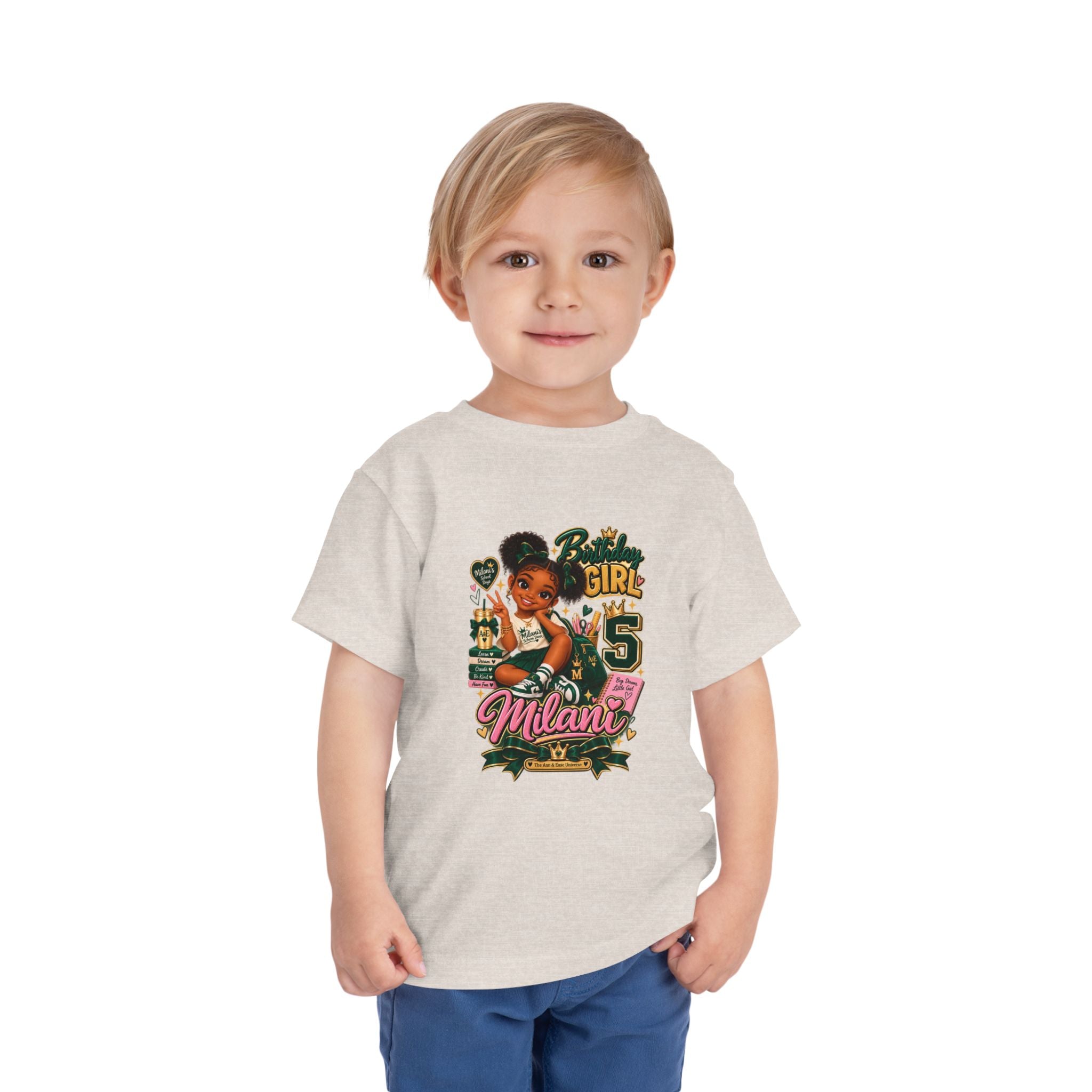 Toddler Tee — 'Milani's 5th Birthday' Cute Girl Graphic Shirt