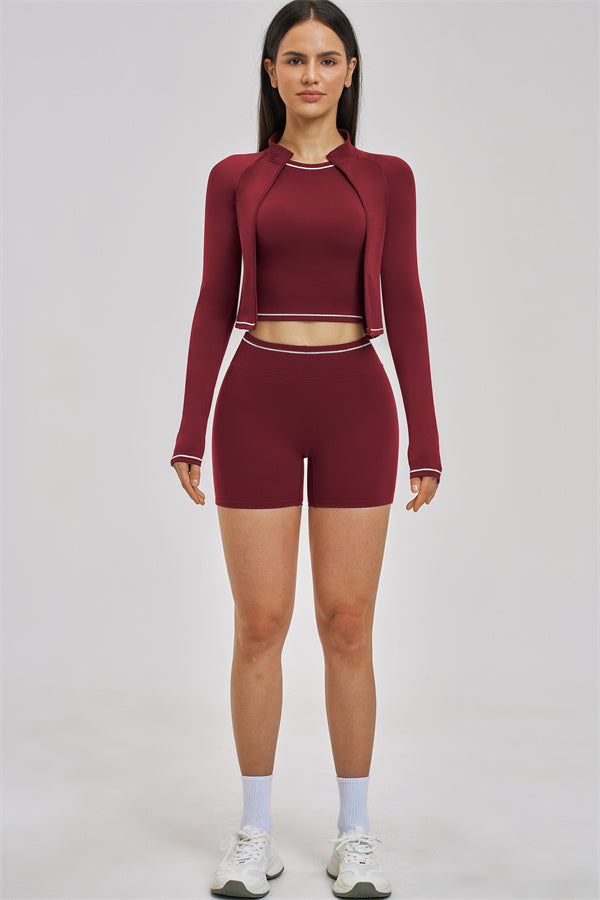Conjunto de 3 piezas de chaqueta, top corto y pantalón corto Unbound