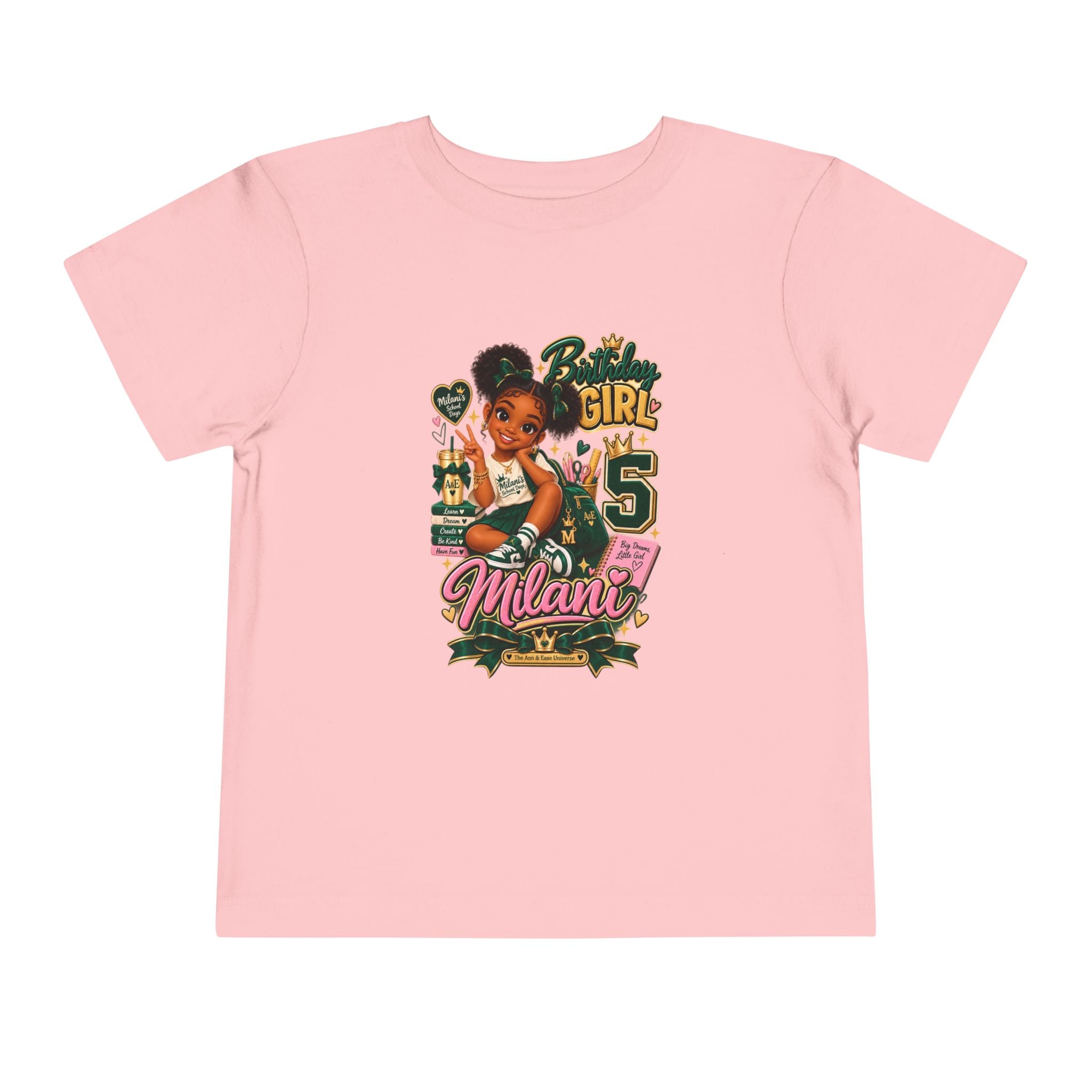 Toddler Tee — 'Milani's 5th Birthday' Cute Girl Graphic Shirt