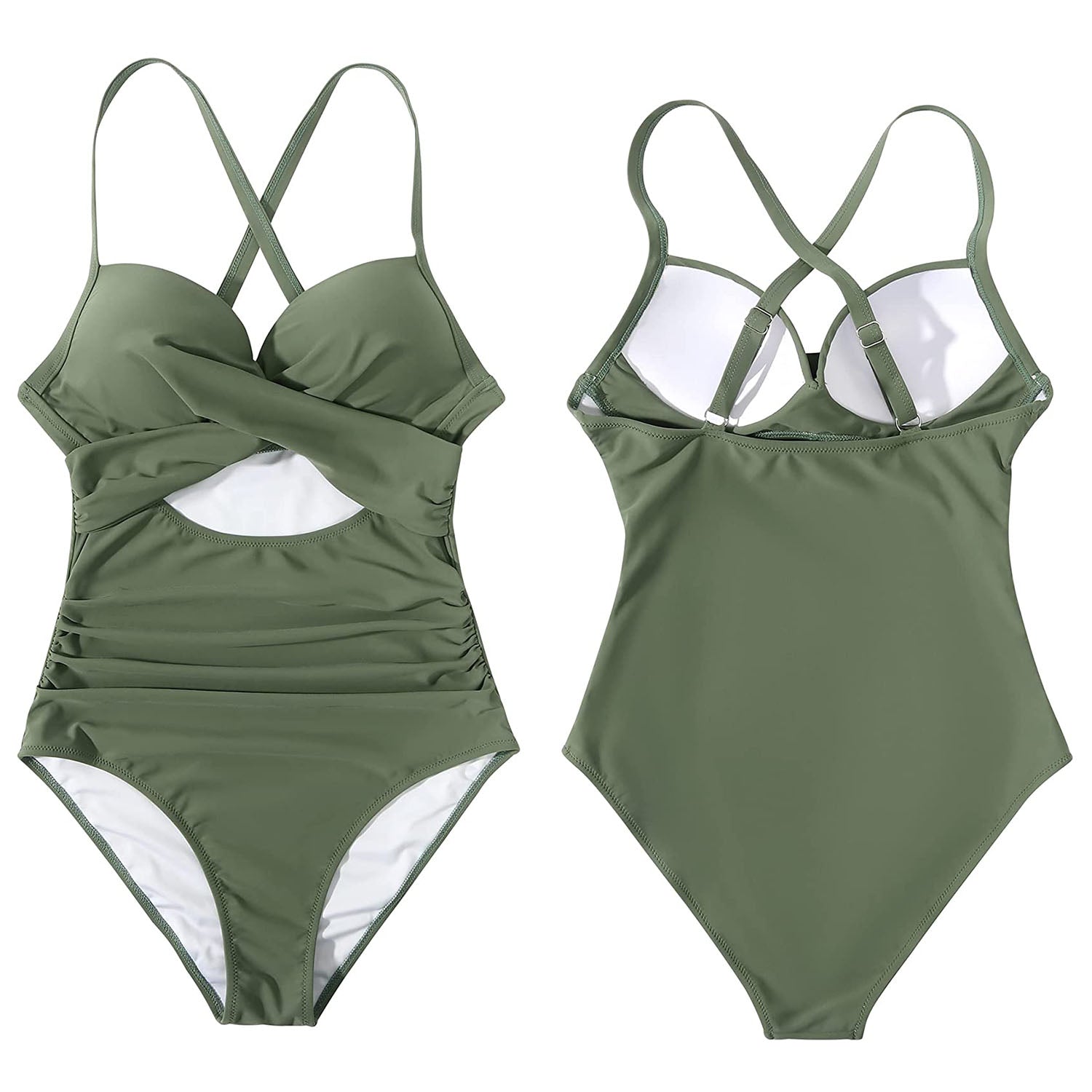 Traje de baño de una pieza para mujer, ropa de playa, control de abdomen, con aberturas, cintura alta, estilo cruzado