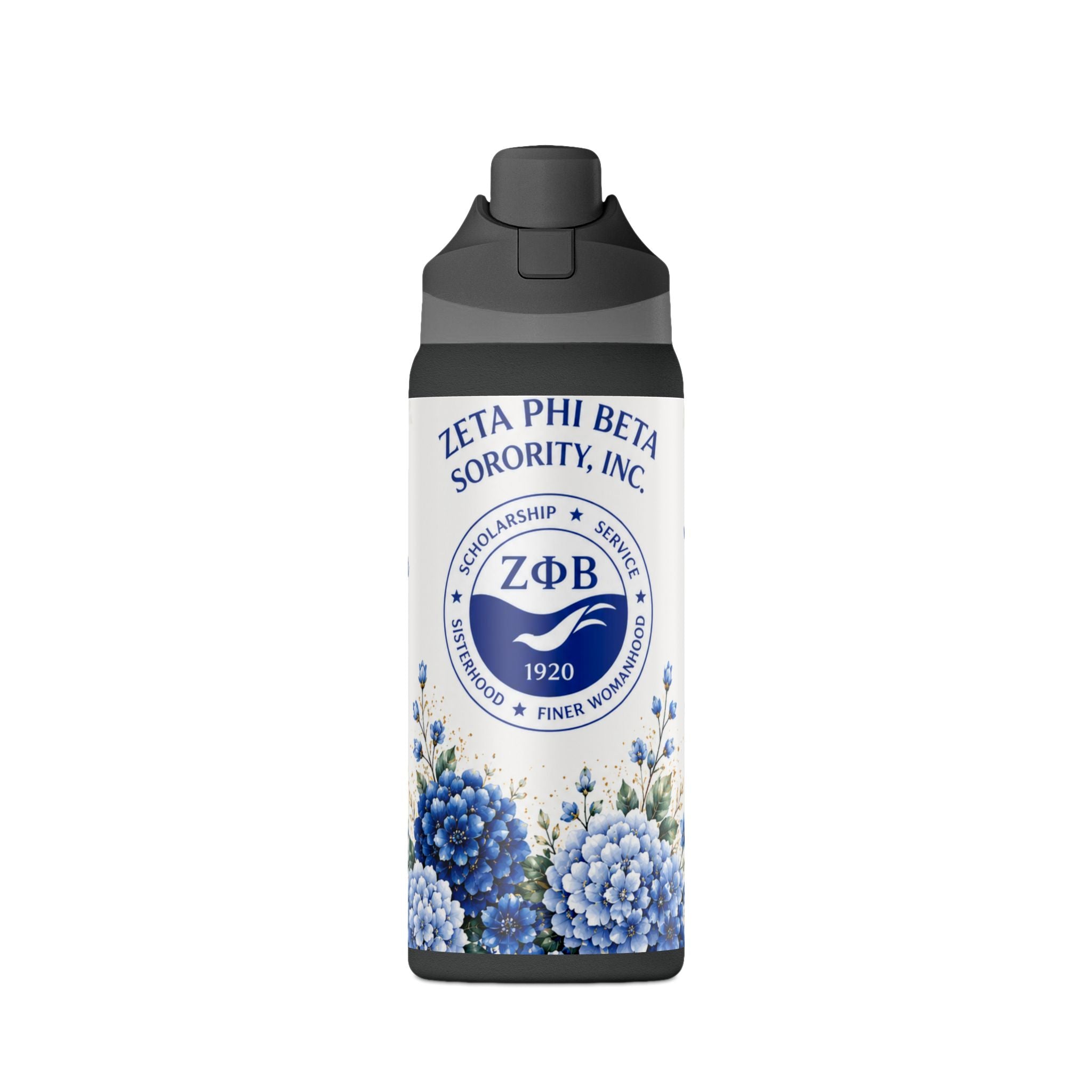 Zeta Phi Beta 32oz Insulated Water Bottle — "Educate Elevate Empower" Floral Design