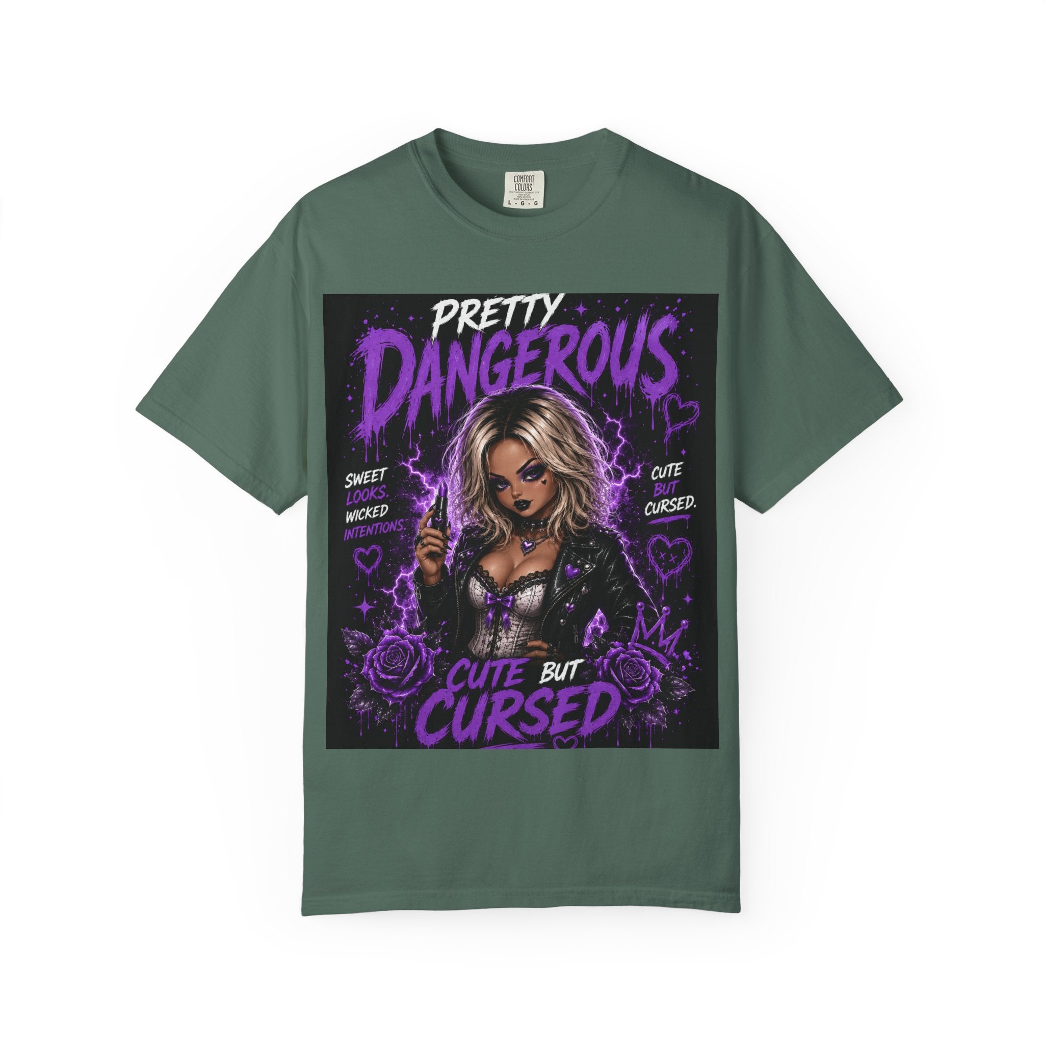 Pretty Dangerous "Cute But Cursed" T-Shirt — Gothic Purple Graphic Tee