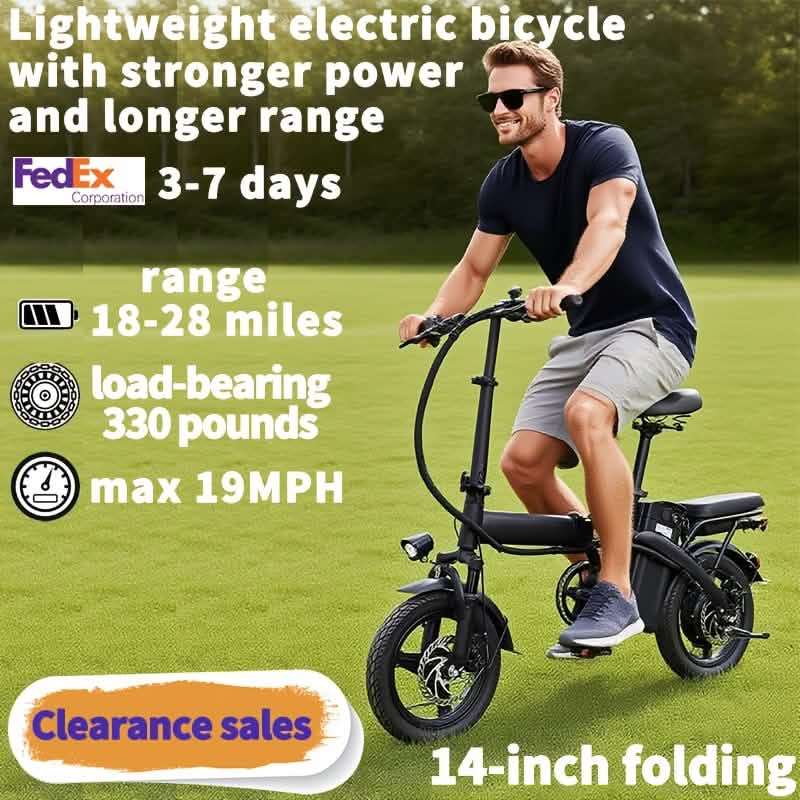 Bicicleta eléctrica plegable de 14" 48 V, ligera, carga de 330 lb, 19 mph, autonomía de 28 millas