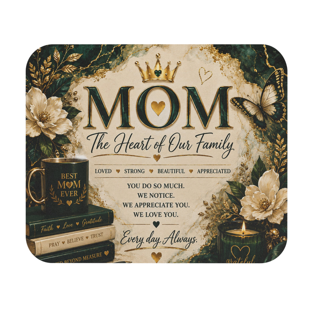 Mom The Heart of Our Family Mouse Pad — Gift for Mother, Appreciation Desk Mat