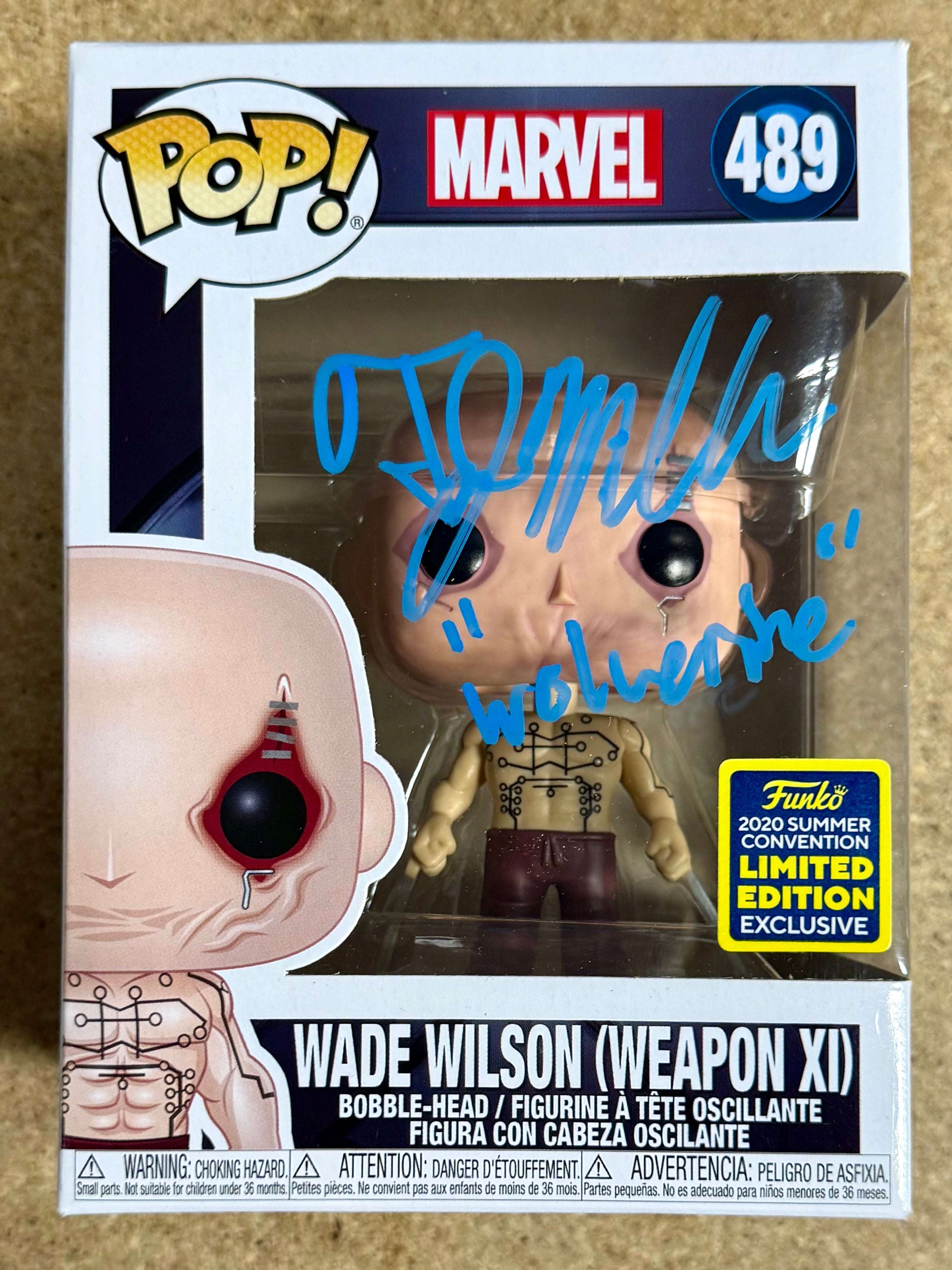 TJ Miller “Weasel” Firmado Marvel Wade Wilson (Weapon XI) Funko Pop! #489 SDCC 2021 Exclusivo Descatalogado JSA COA