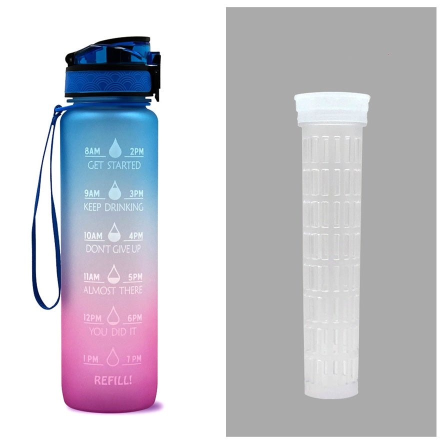 Botella de agua Tritan de 1L con marcador de tiempo, tapa rebotante, botella motivacional, taza a prueba de fugas para ciclismo, botellas para deportes y fitness.