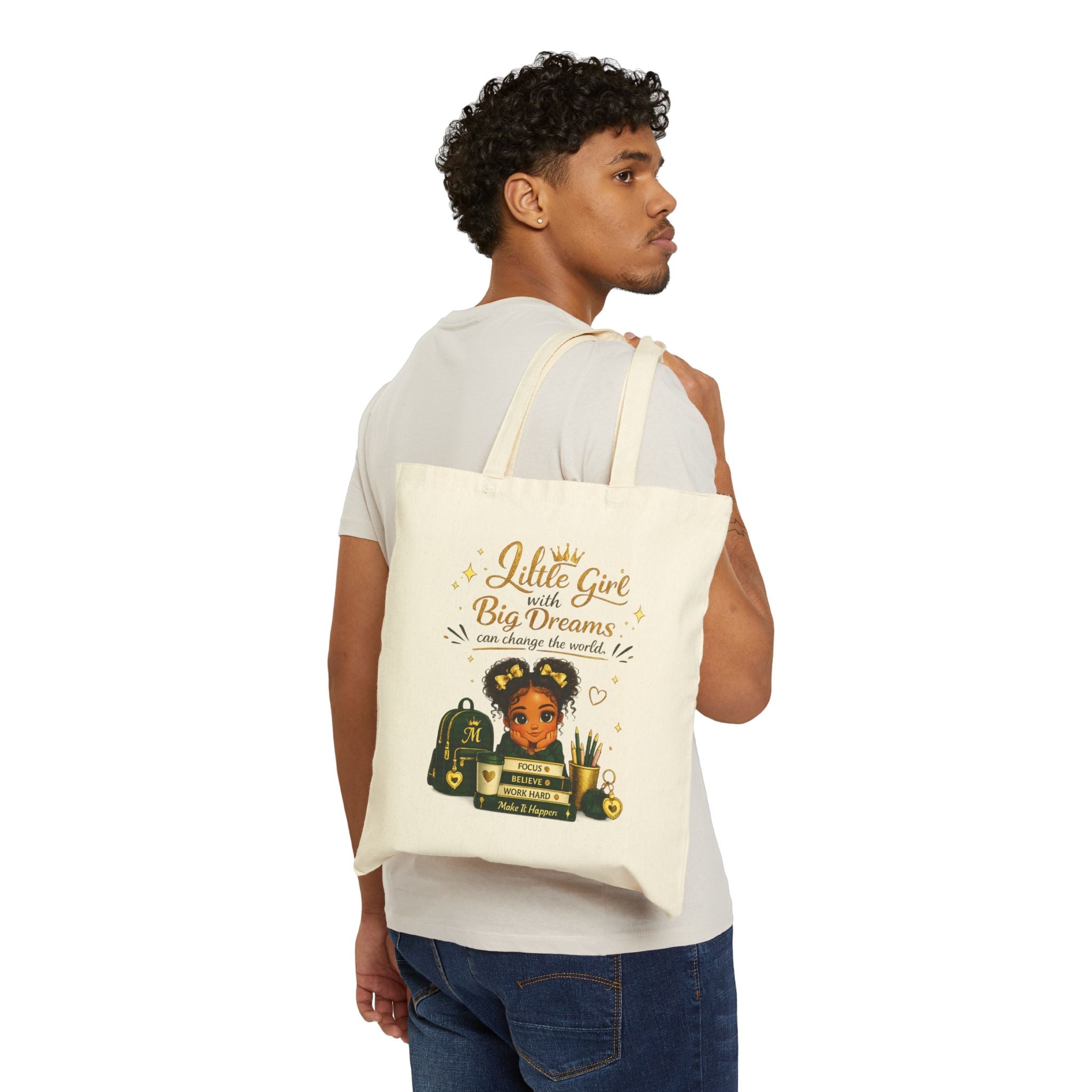 Tote Bag — "Little Girl With Big Dreams" Canvas Tote (Custom Name Mitani)