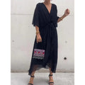Batwing Sleeve V-Neck Midi Dress – Tied Irregular Hem Fairy Dress