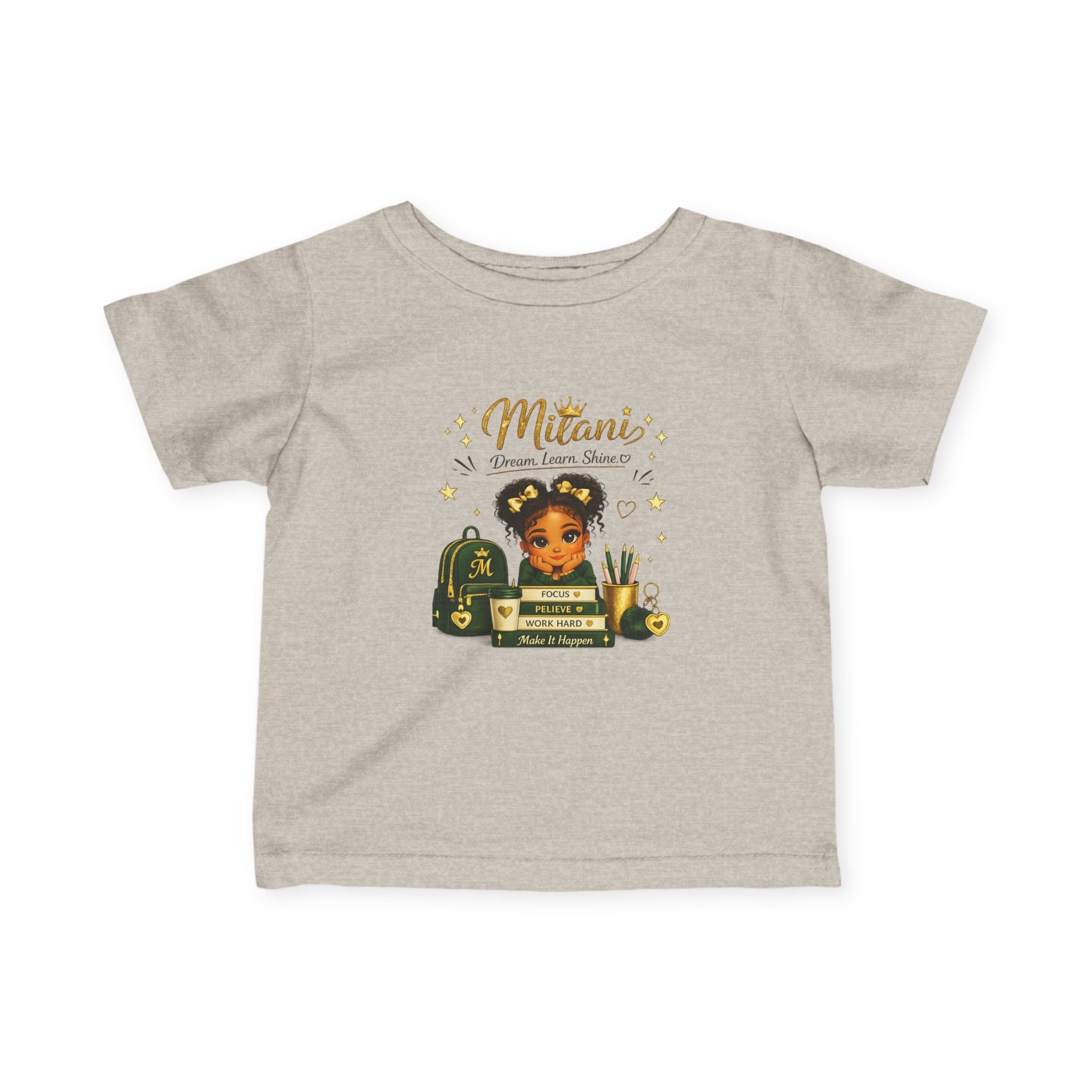 Infant Tee — "Little Girl with Big Dreams" Gold & Black Back-to-School Design