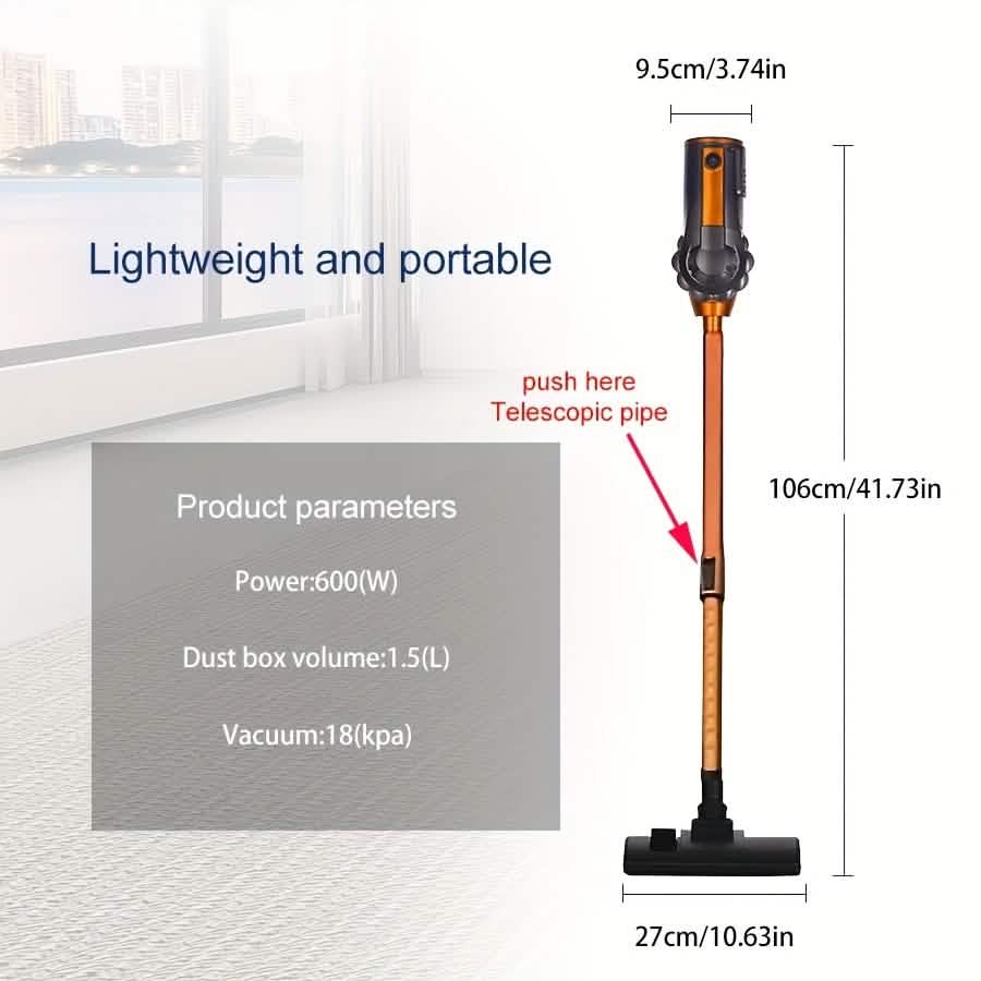 Aspiradora escoba con cable 4 en 1 de 600 W, 18 KPa, ligera, de mano