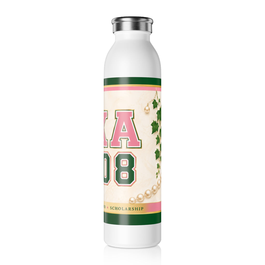 AKA 1908 Slim Water Bottle — Termo de acero inoxidable para hermandad, rosa y verde
