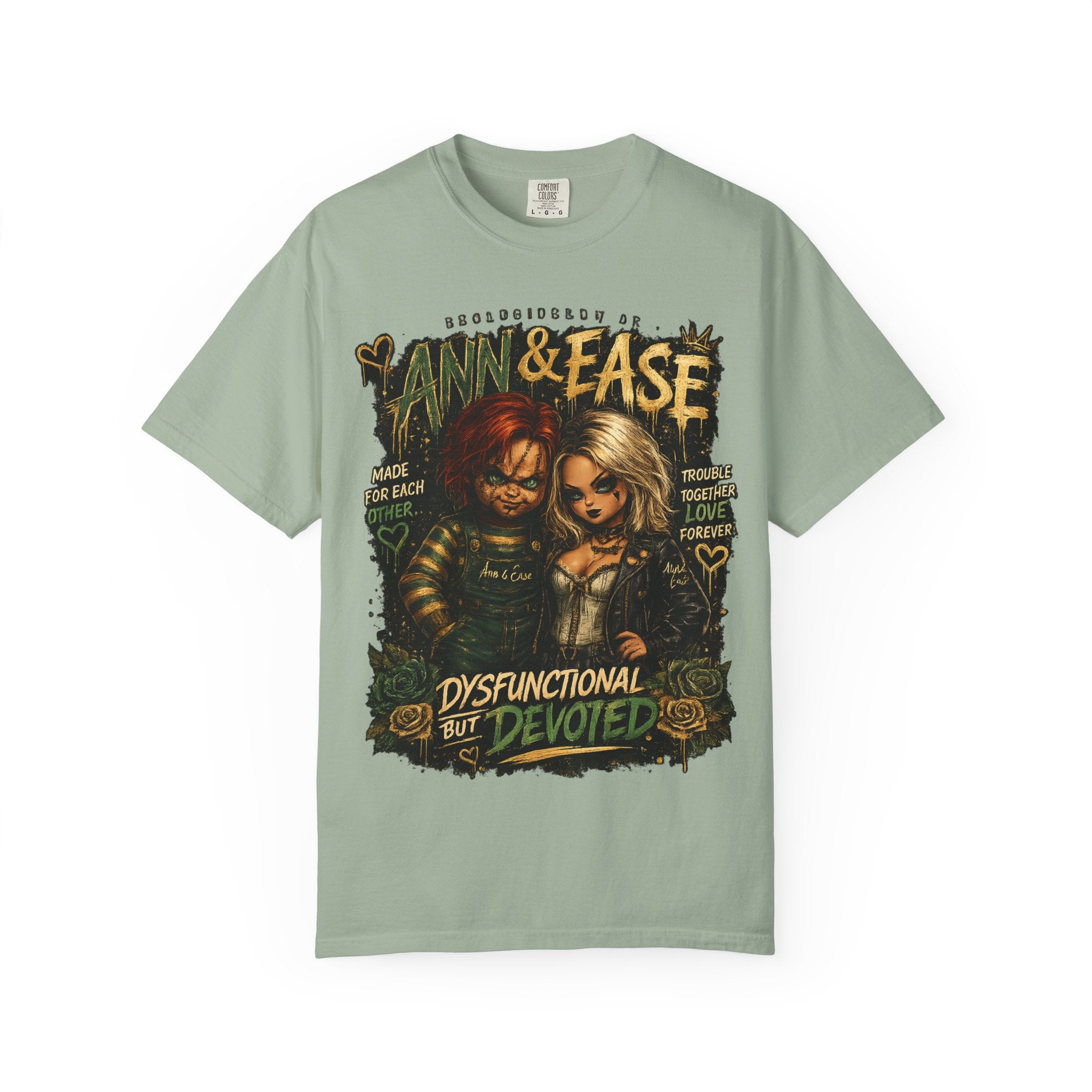 T-Shirt — "Ann & Ease: Dysfunctional But Devoted" Horror Couple Graphic Tee