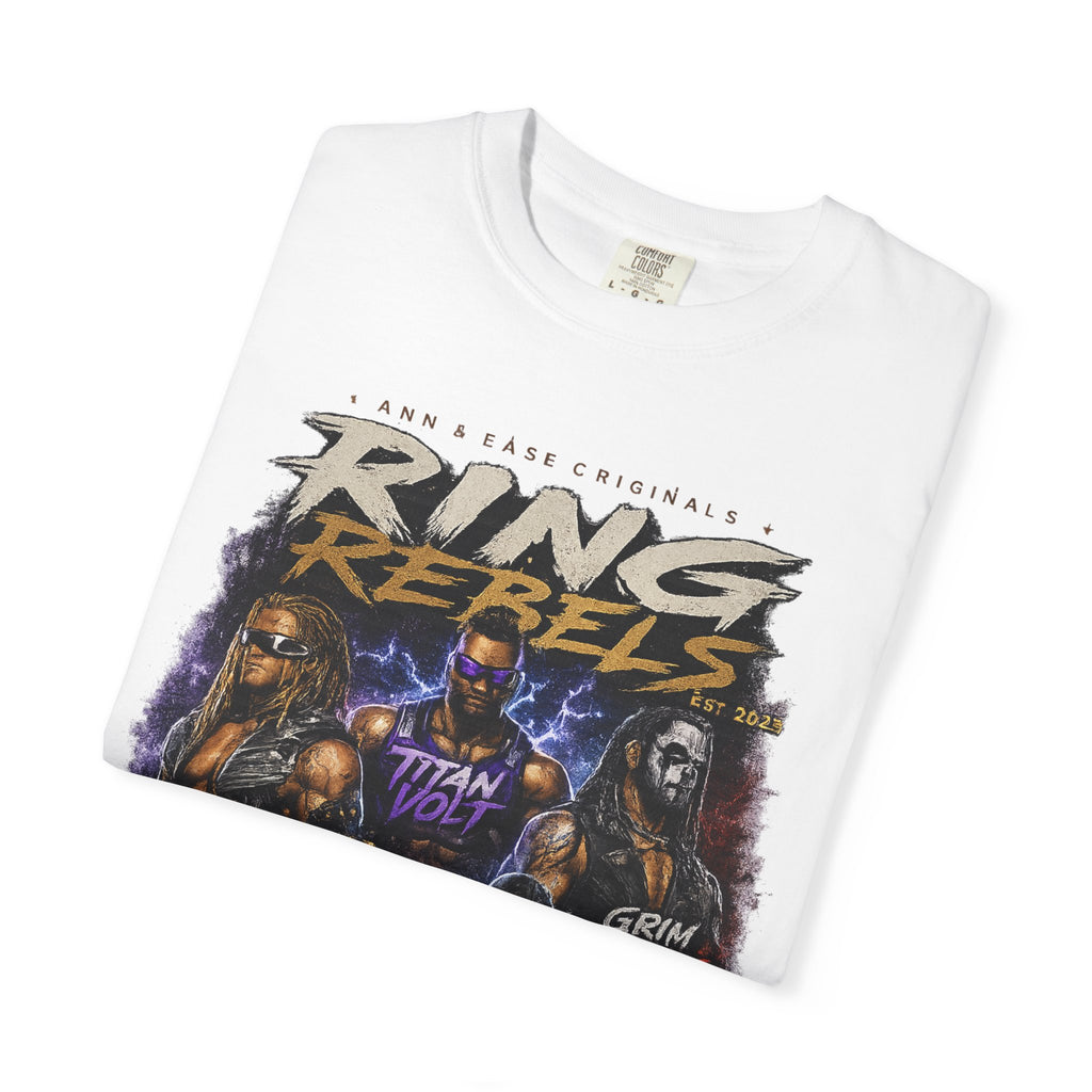 Playera — Camiseta gráfica Ring Rebels (Rex Riot, Titan Bolt, Grim Havoc, King Vandal, Zero Mercy)