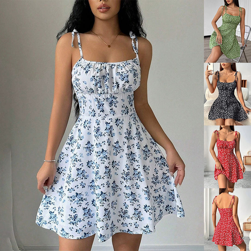 Minivestido acampanado floral para mujer — espalda abierta, 10 colores, de la XS a la XXL