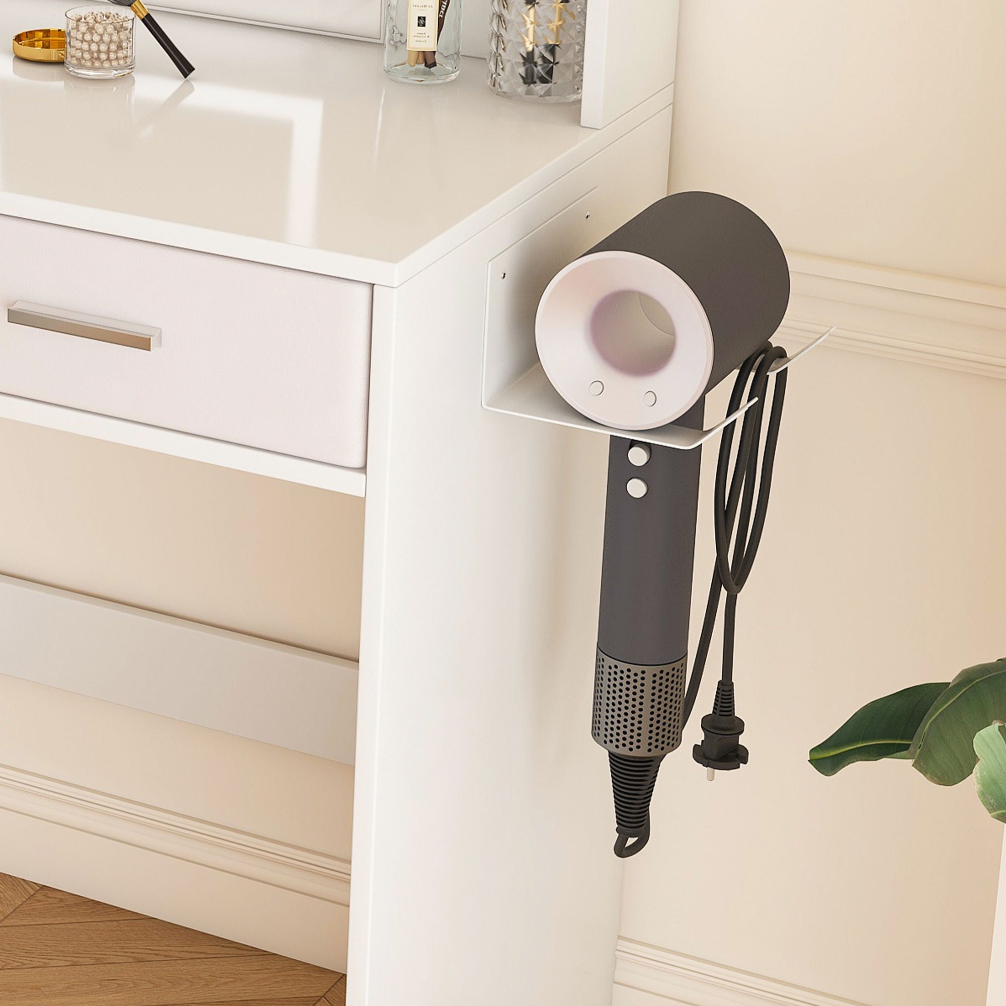 Elegante Tocador Espejo LED con Luces Ajustables, Cajones y Almacenamiento - Blanco