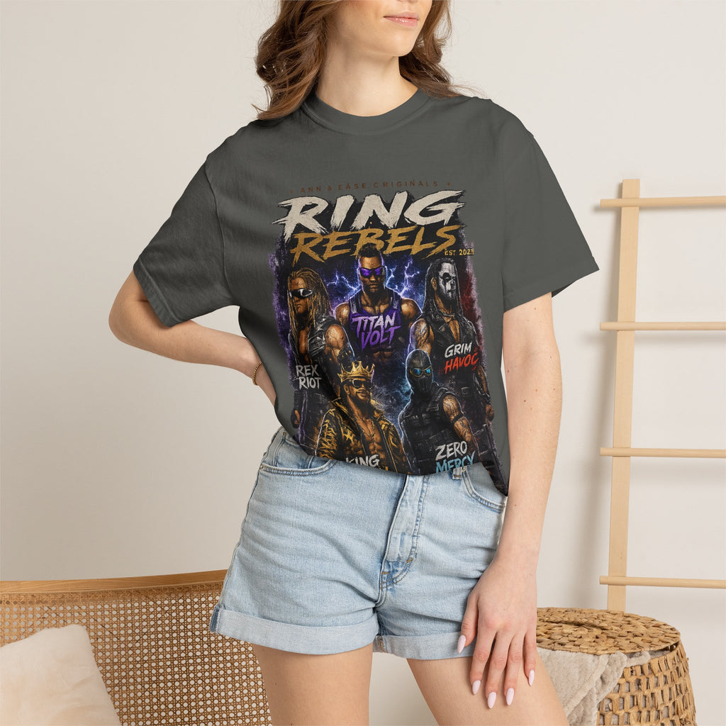 Playera — Camiseta gráfica Ring Rebels (Rex Riot, Titan Bolt, Grim Havoc, King Vandal, Zero Mercy)