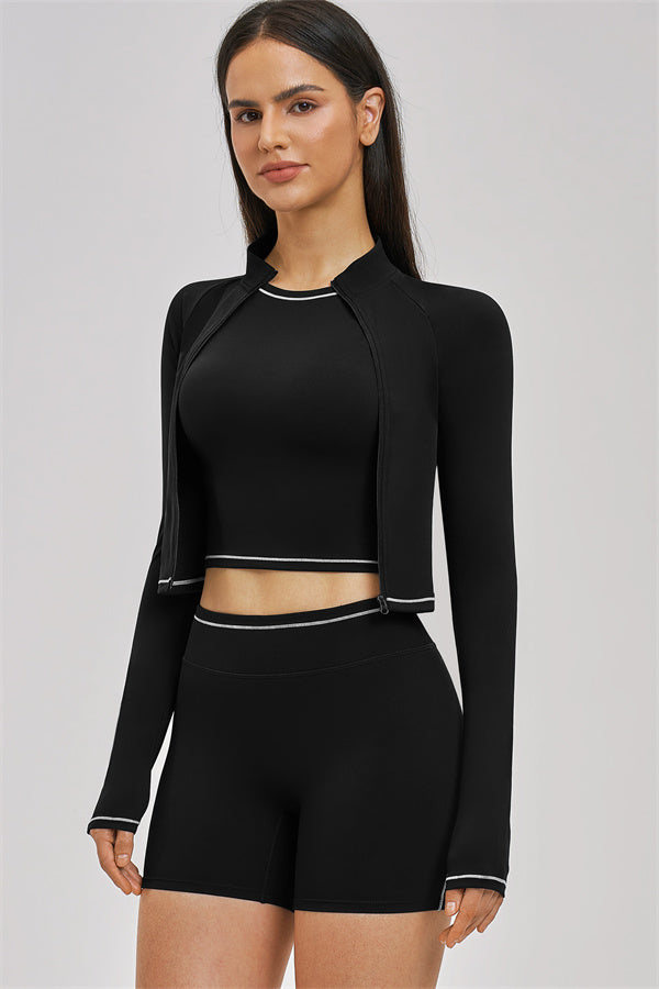 Conjunto de 3 piezas de chaqueta, top corto y pantalón corto Unbound