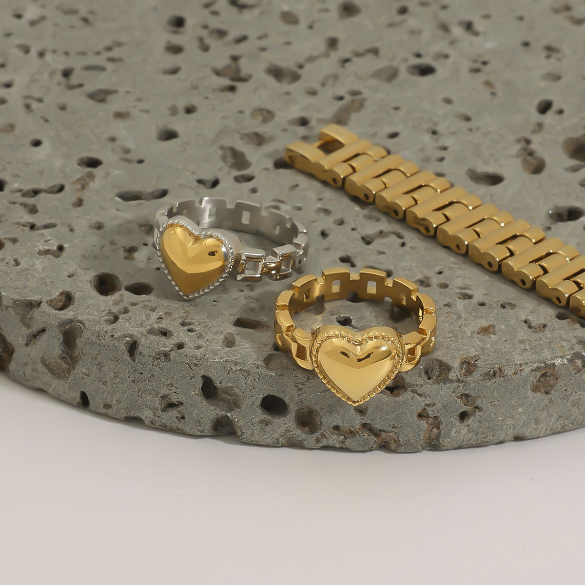 18K gold heart titanium steel ring