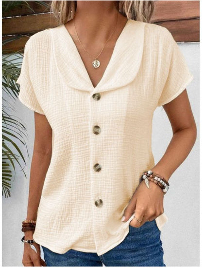🌞 Women's Summer Solid Color Short-Sleeved Button Cardigan Top