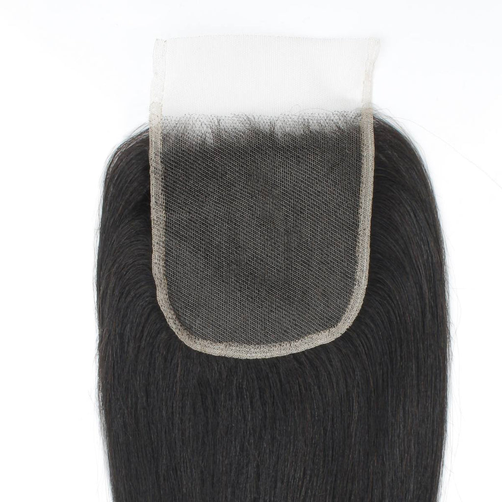 Cierre de cabello humano Yaki Liso 4x4 de encaje transparente