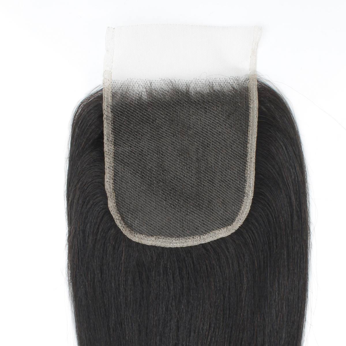 Cierre de cabello humano Yaki Liso 4x4 de encaje transparente