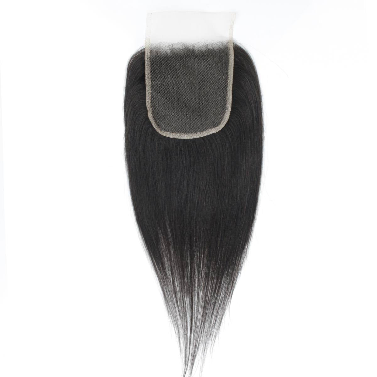 Cierre de cabello humano Yaki Liso 4x4 de encaje transparente