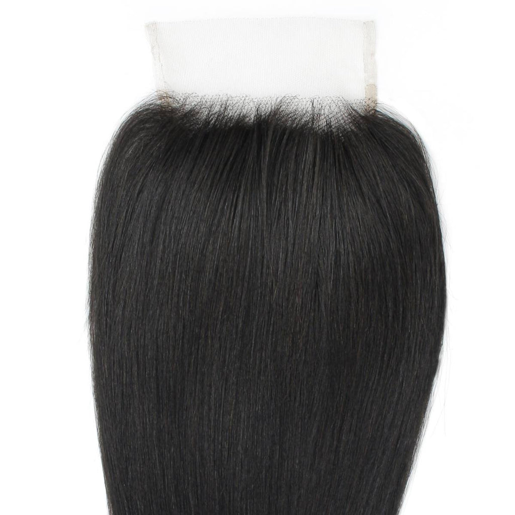 Cierre de cabello humano Yaki Liso 4x4 de encaje transparente
