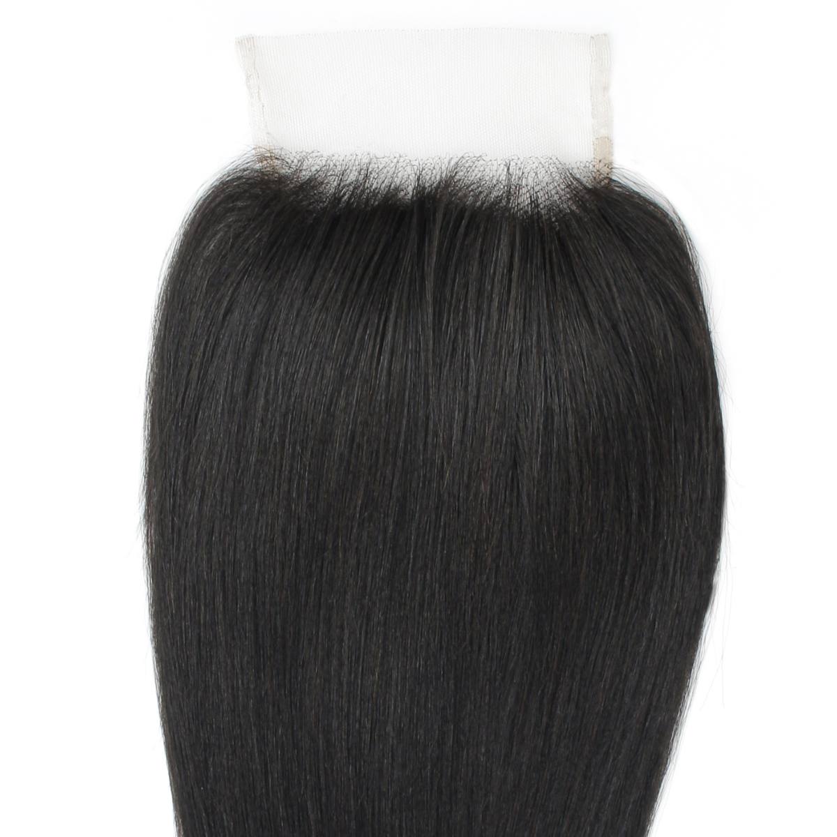 Cierre de cabello humano Yaki Liso 4x4 de encaje transparente
