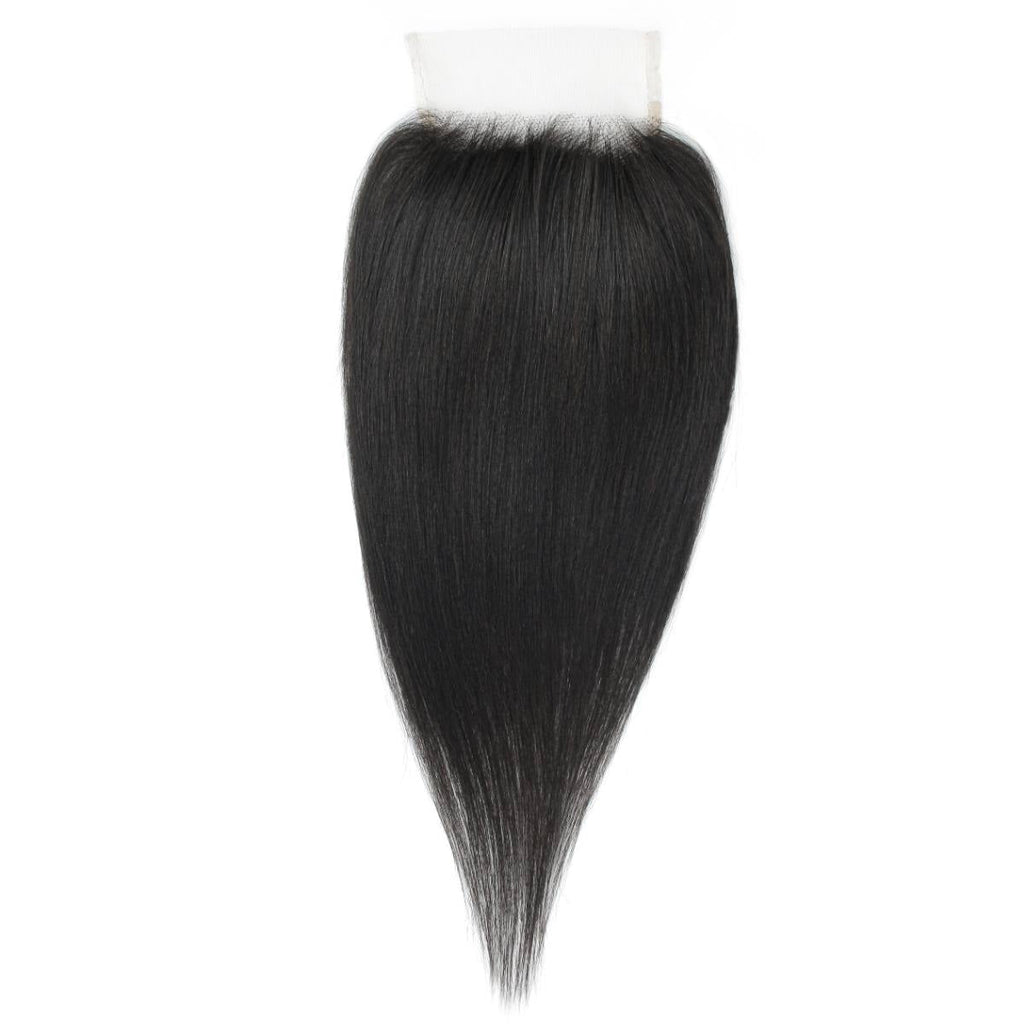 Cierre de cabello humano Yaki Liso 4x4 de encaje transparente