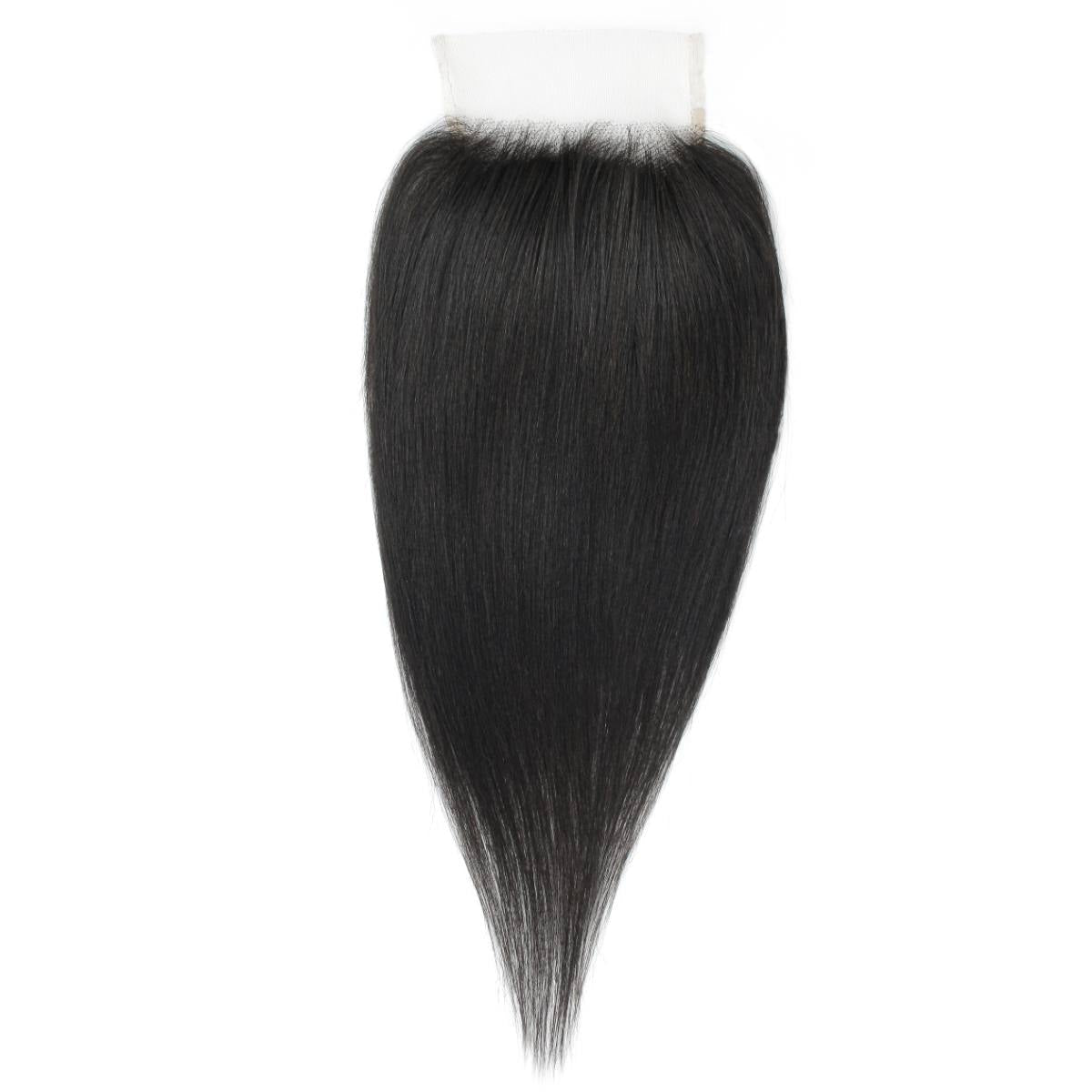 Cierre de cabello humano Yaki Liso 4x4 de encaje transparente