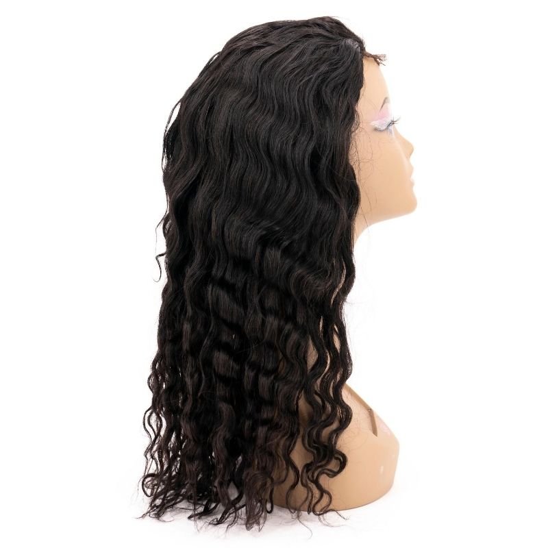Peluca de cierre con encaje transparente 4x4, cabello 100% humano, con ondas de playa
