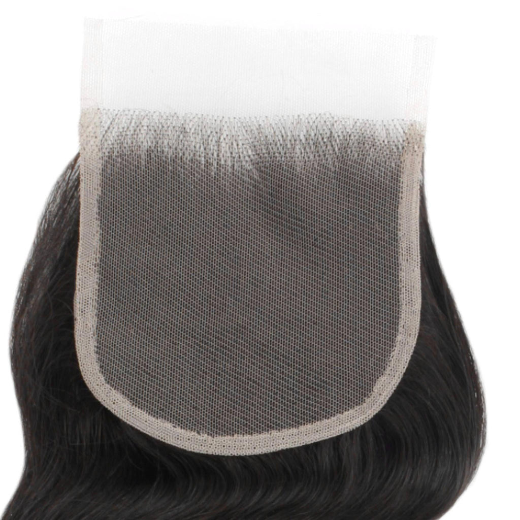Cierre de cabello humano con encaje transparente 4x4 de onda corporal brasileña