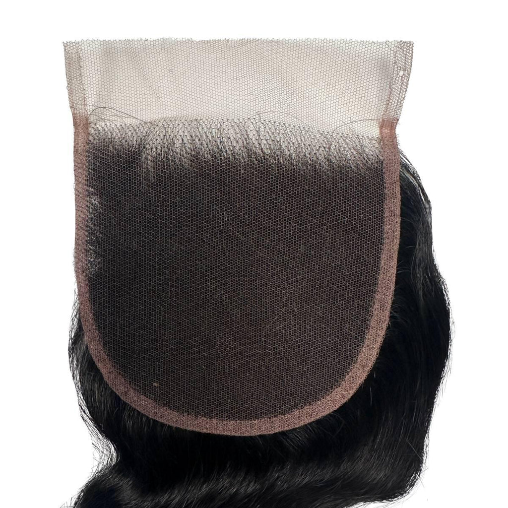 Cierre de Cabello Humano con Encaje HD 4x4, Ondulado, Negro Azabache