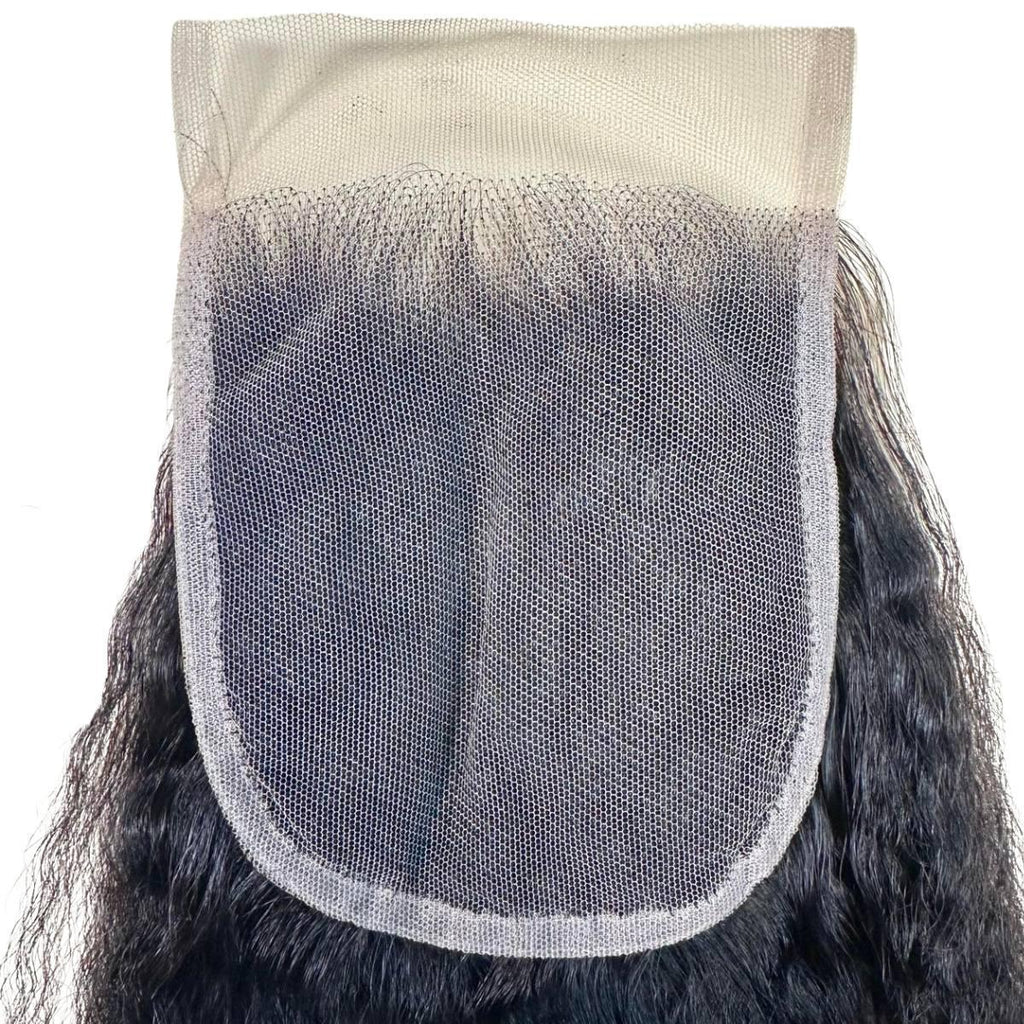 Cierre de pelo humano liso con textura afro de encaje transparente 4x4