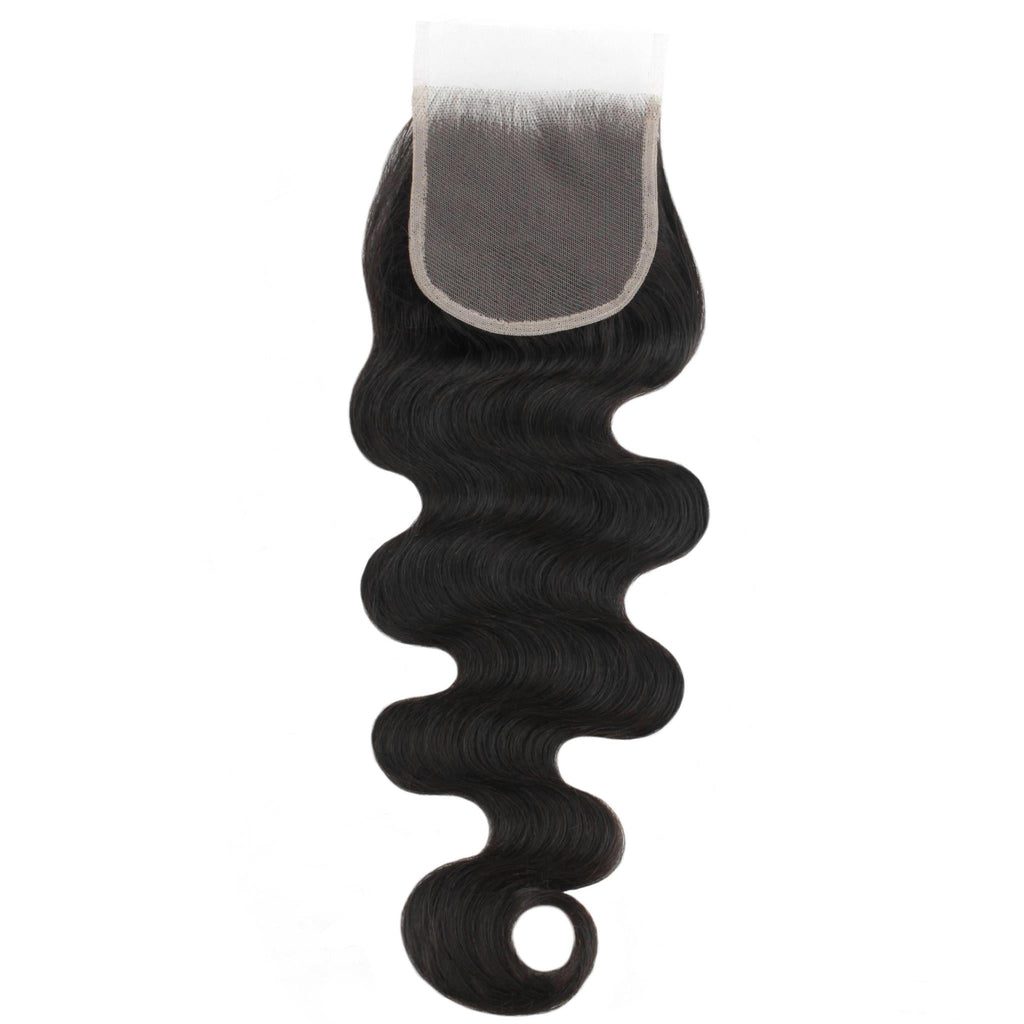 Cierre de cabello humano con encaje transparente 4x4 de onda corporal brasileña