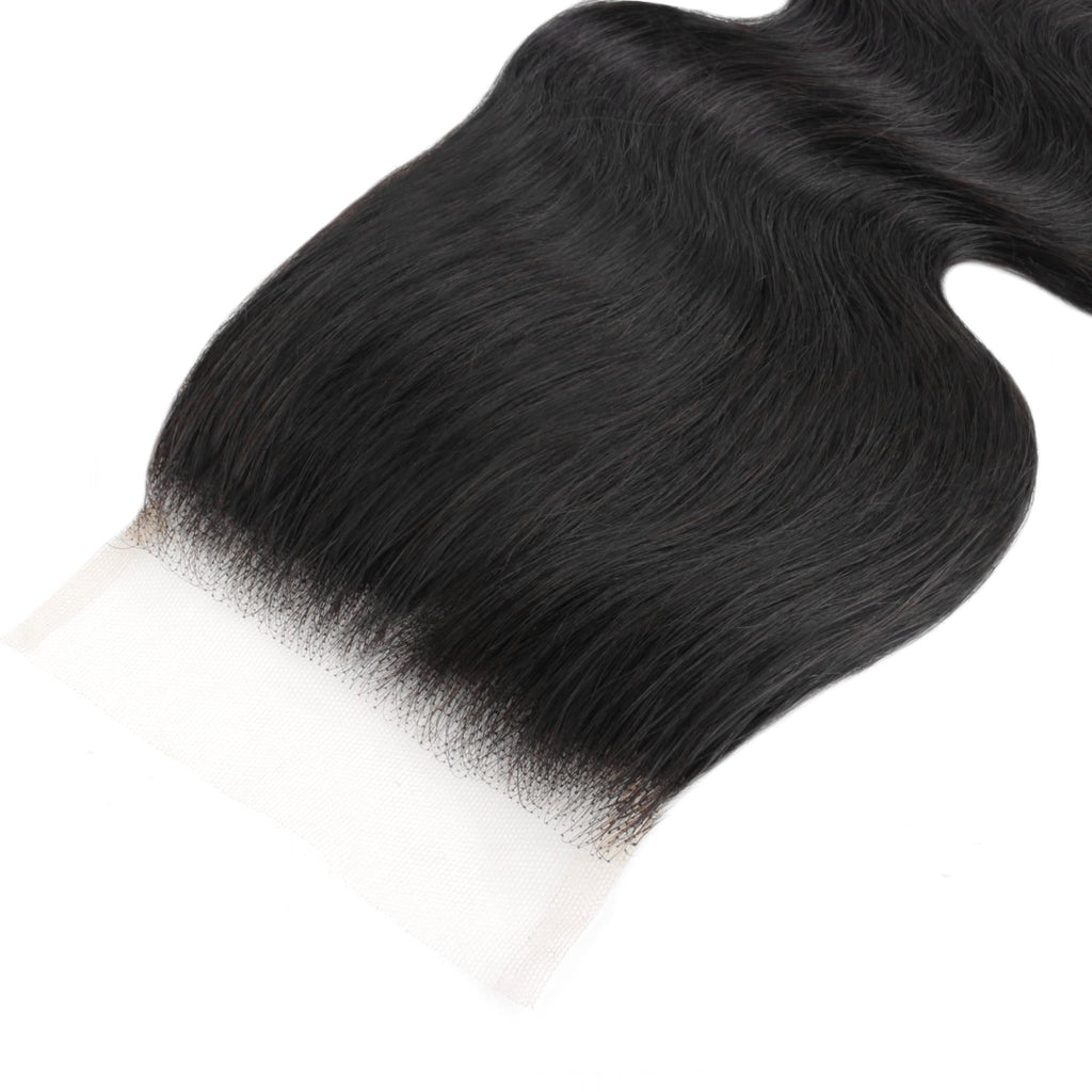 Cierre de cabello humano con encaje transparente 4x4 de onda corporal brasileña