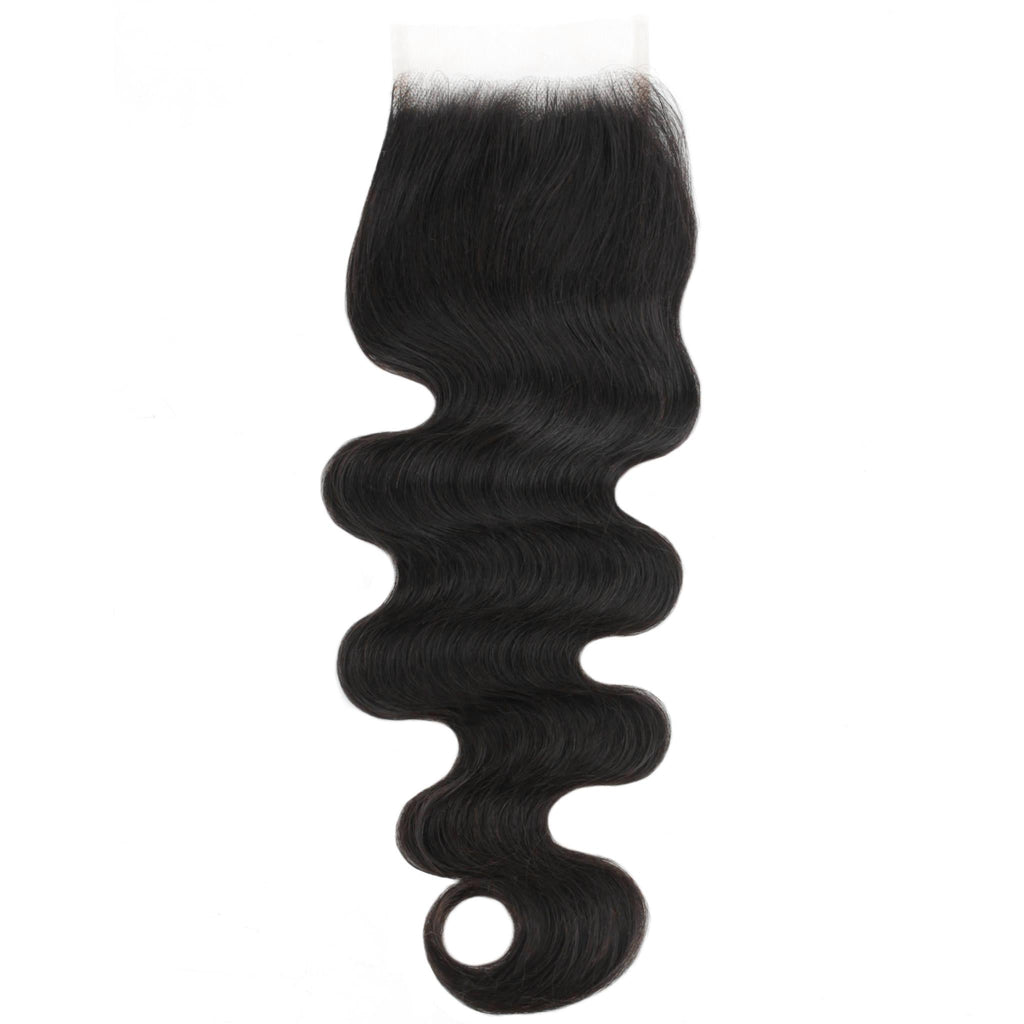 Cierre de cabello humano con encaje transparente 4x4 de onda corporal brasileña