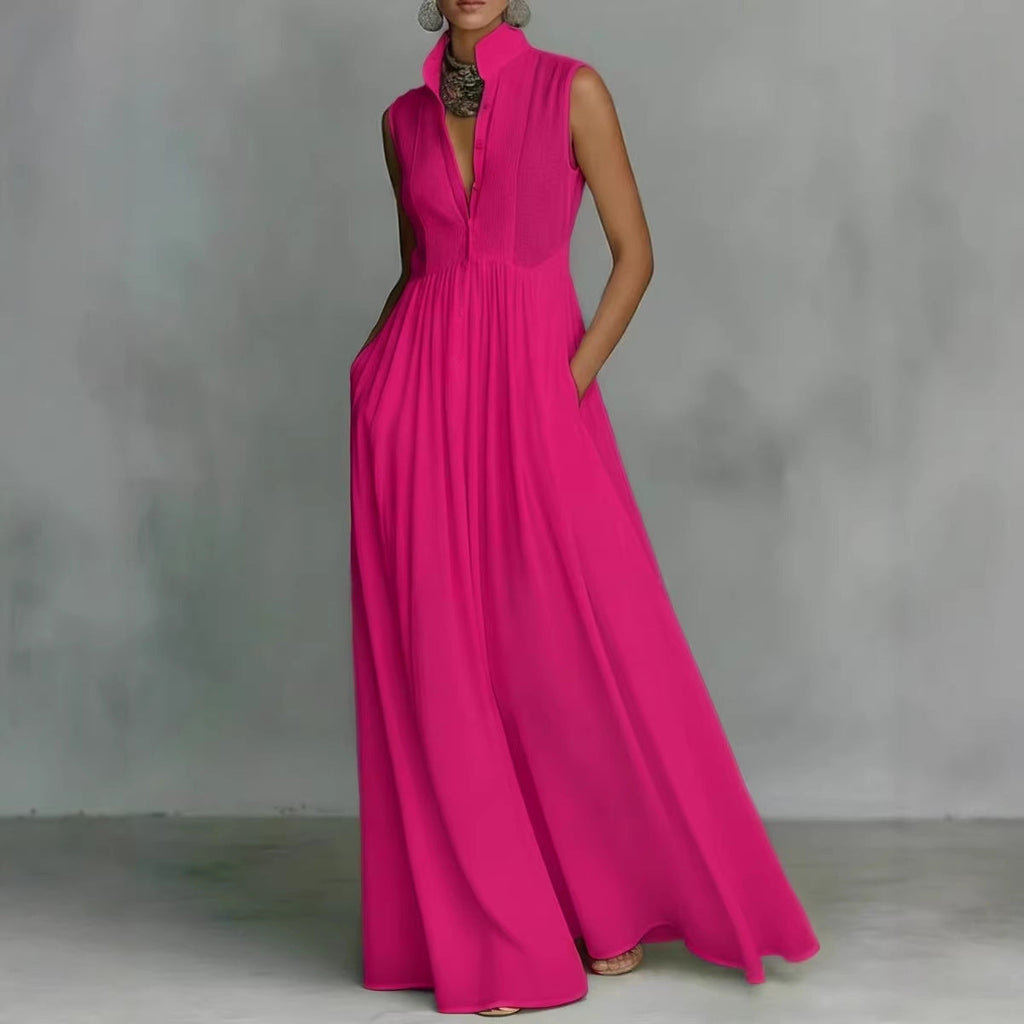 Women's French-Style High-Waist Midi Dress with Ribbon Tie