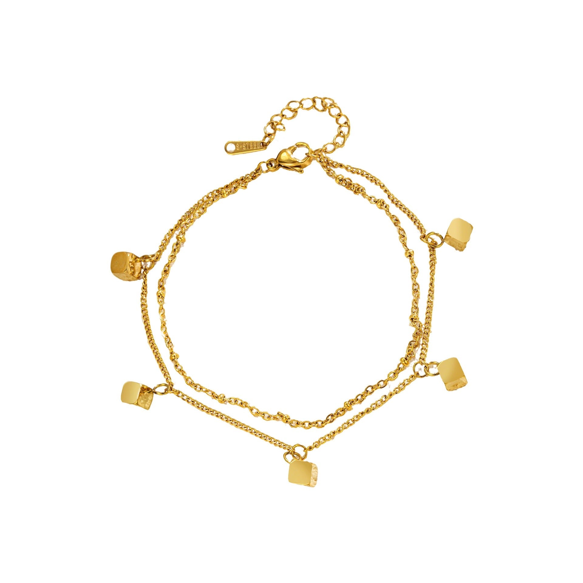 18k gold plated light luxury square double-layer design anklet