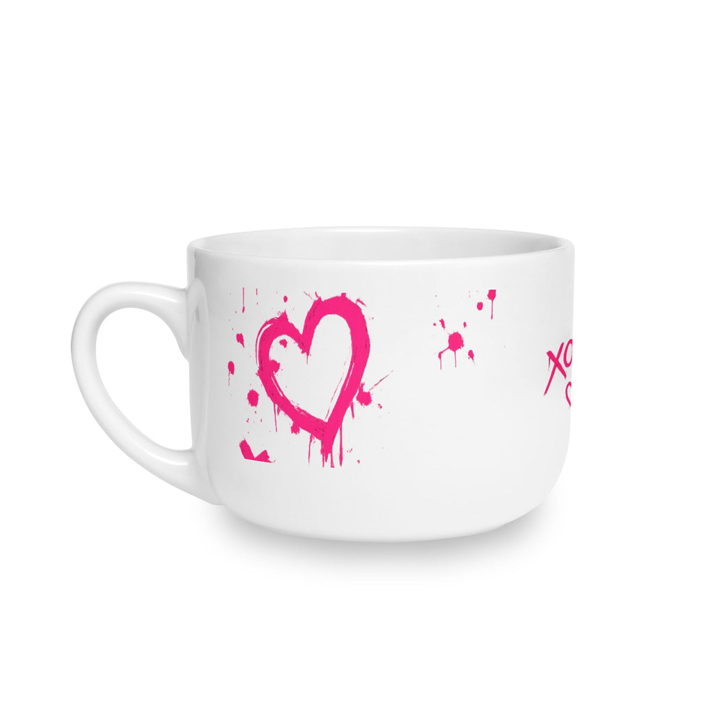 25oz Ceramic Latte Mug — Pink Graffiti Hearts XOXO Design, Valentine’s Day Gift