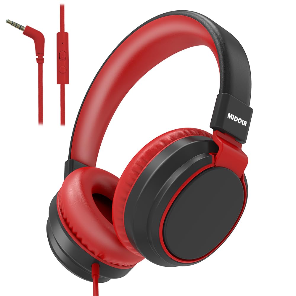 Auriculares para niños con volumen limitado a 85/94 dB - Auriculares con cable plegables para colocar sobre la oreja con micrófono, color rosa